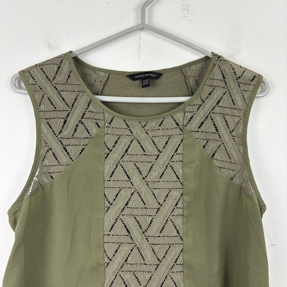 Banana Republic Olive Green Sleeveless Blouse | Textured Panel | Work to Casual - Picture 3 of 7